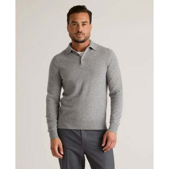 Quince Sweaters - Quince 100% Mongolian Cashmere Polo Sweater Heather Gray Large